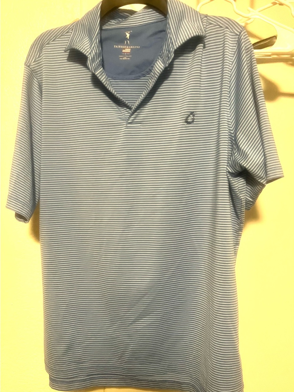 Fairway & Greene Blue and White Thin-Stripe Polo